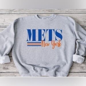 Mets Striped Crewneck- Gray